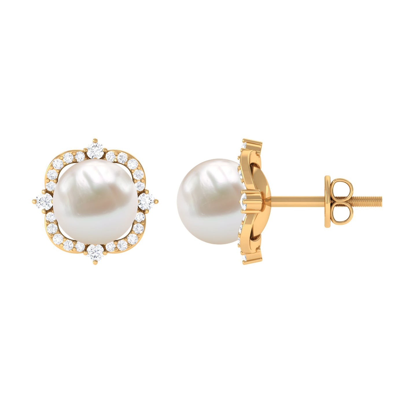 Cultured Pearl Stud Earrings With Diamond