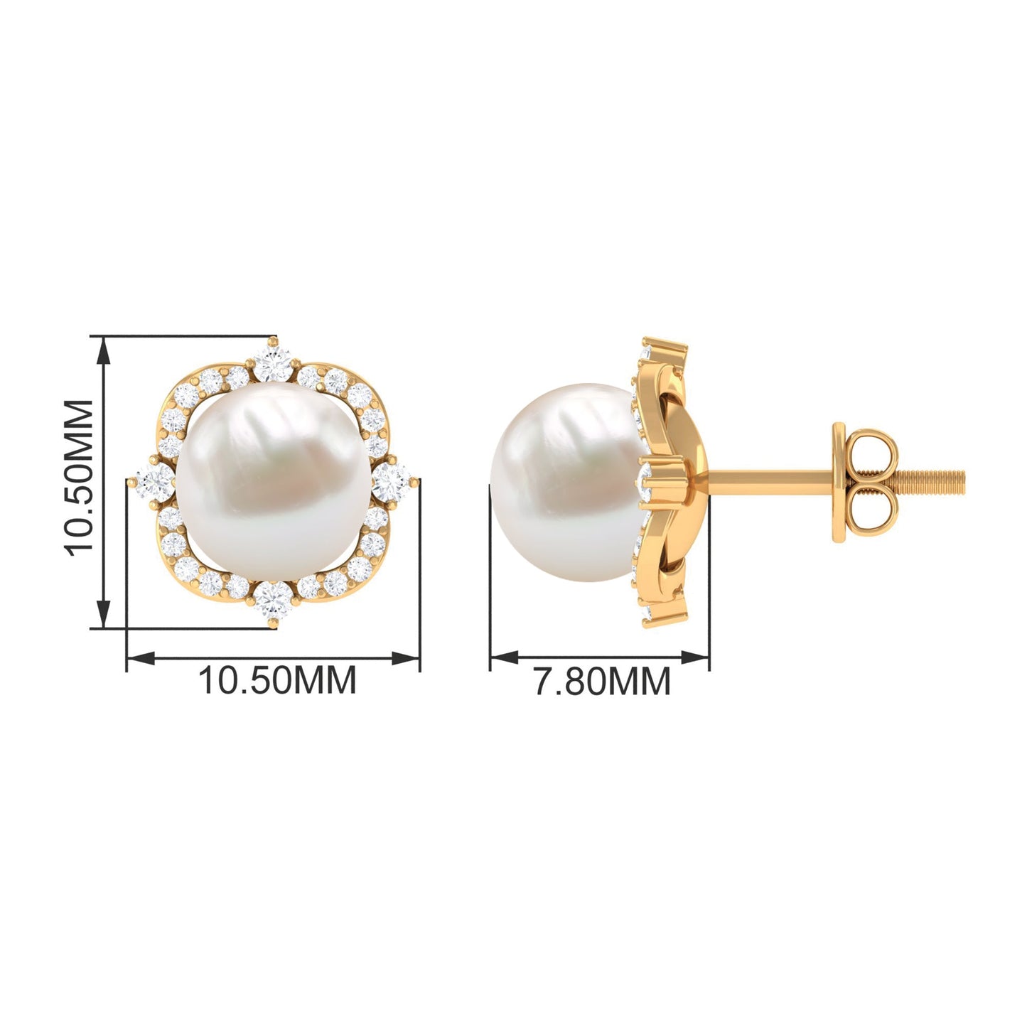 Cultured Pearl Stud Earrings With Diamond