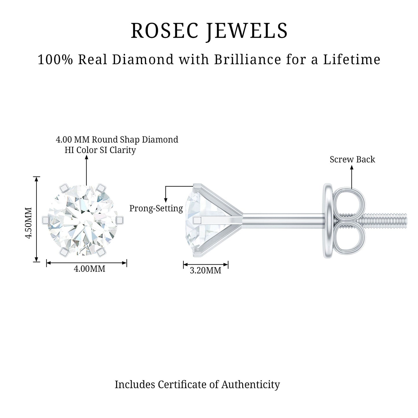 Real Diamond Solitaire Martini Stud Earrings