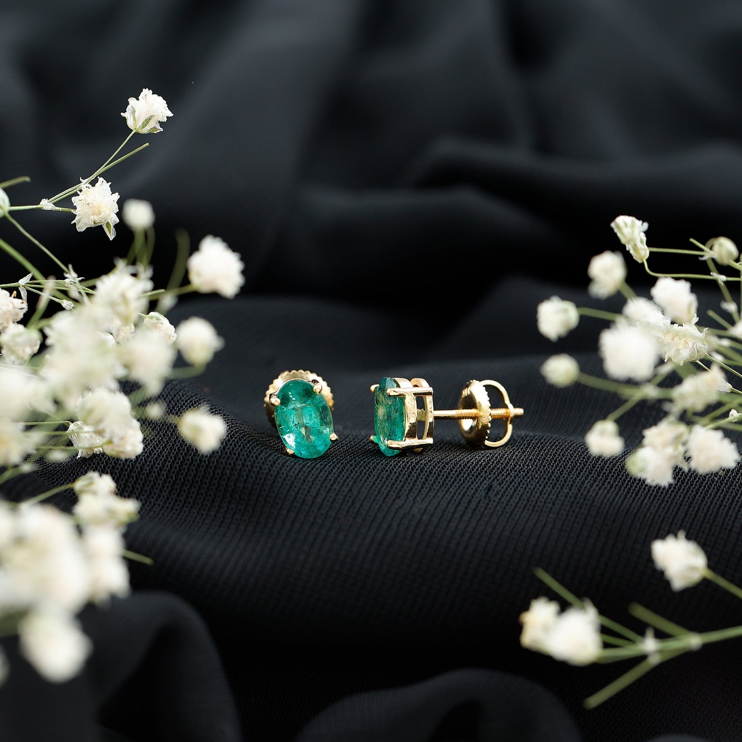 1.43 Carat Oval Shape Emerald Stud Earrings for Women