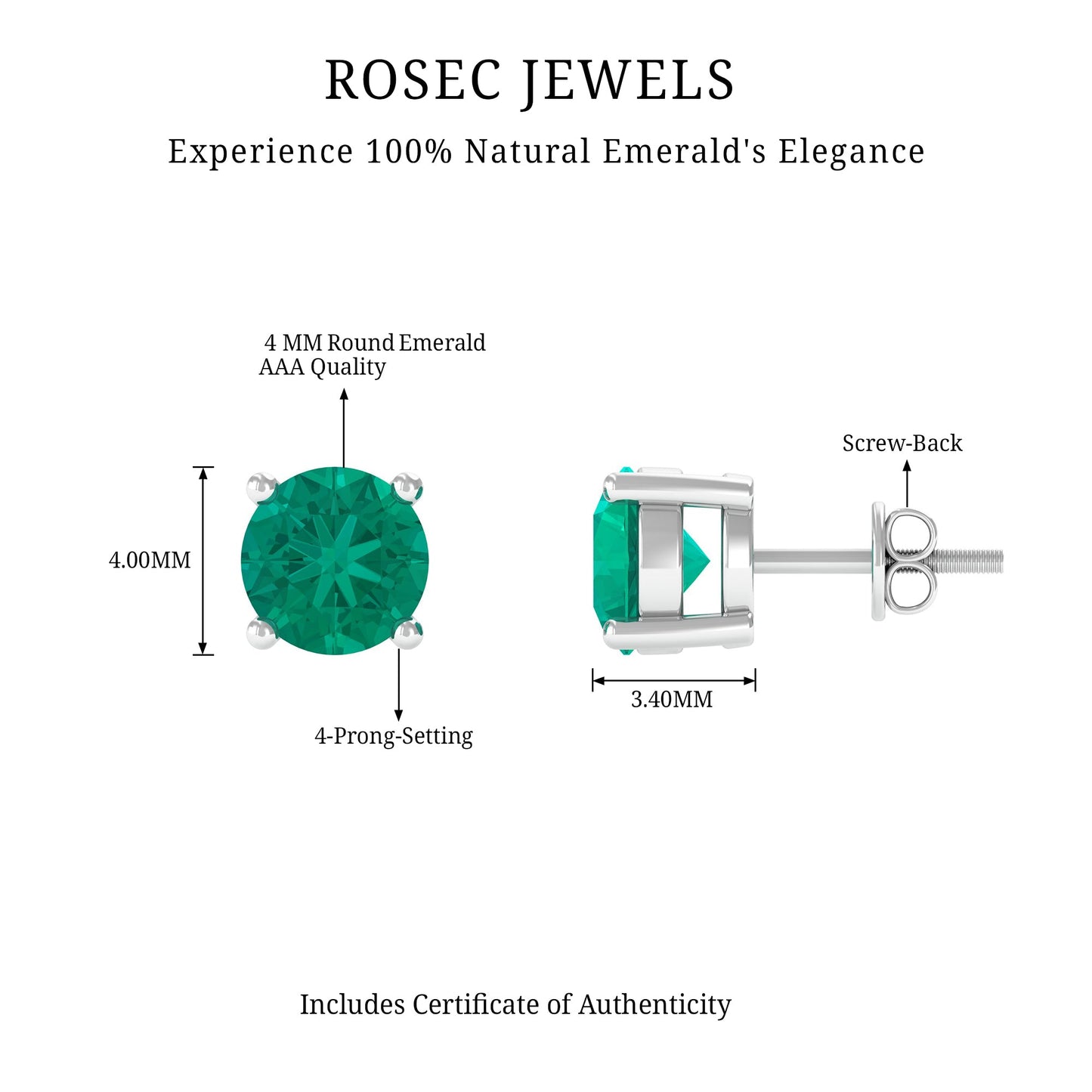 Round Cut 5 MM Real Emerald Stud Earrings