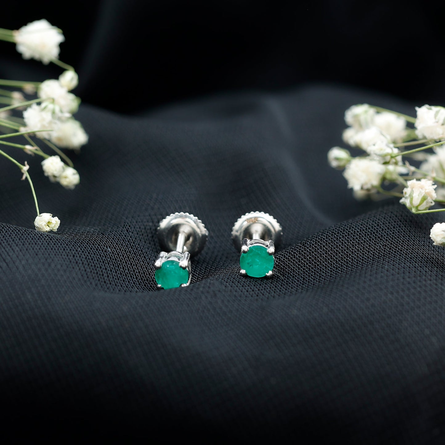 Round Cut 5 MM Real Emerald Stud Earrings