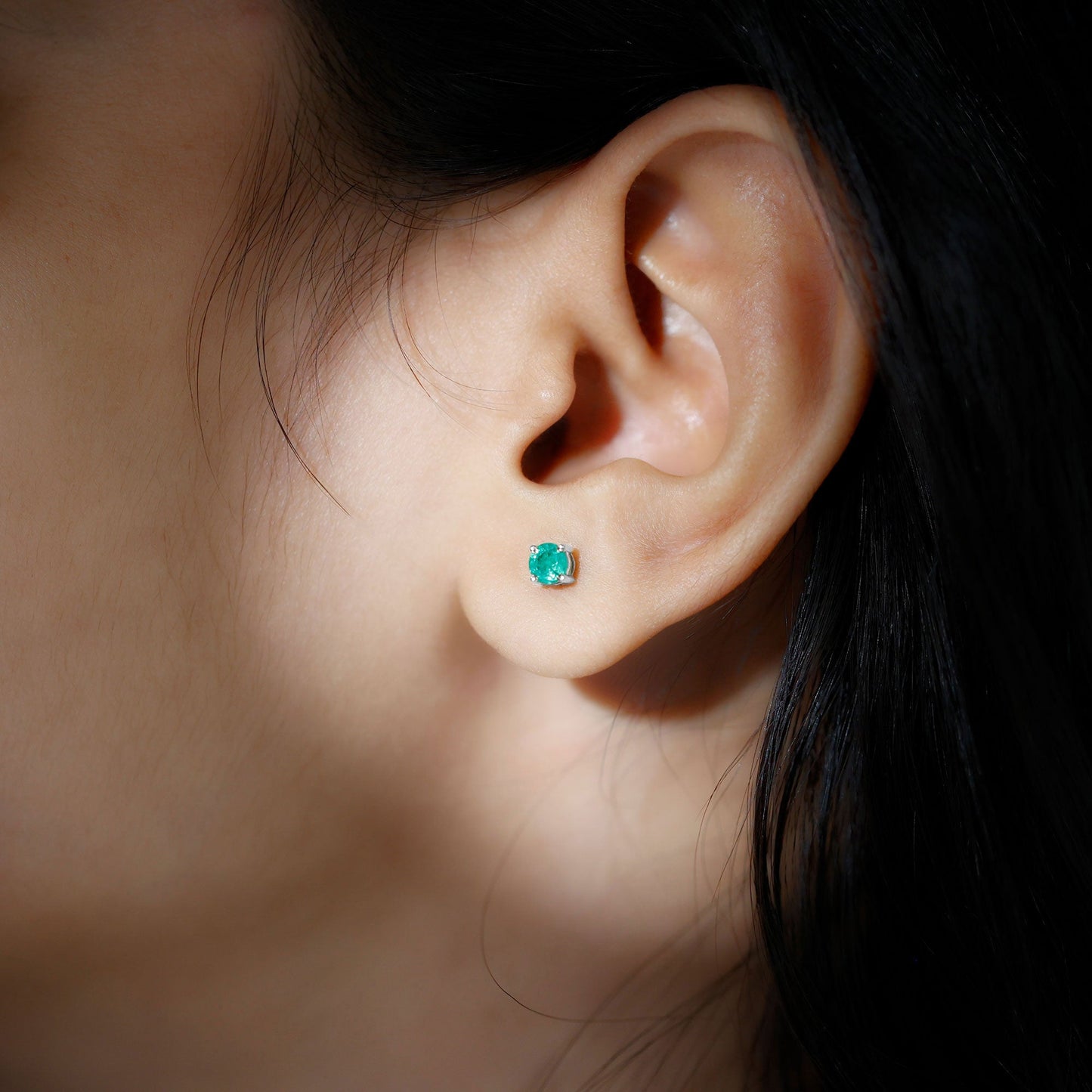 Round Cut 5 MM Real Emerald Stud Earrings