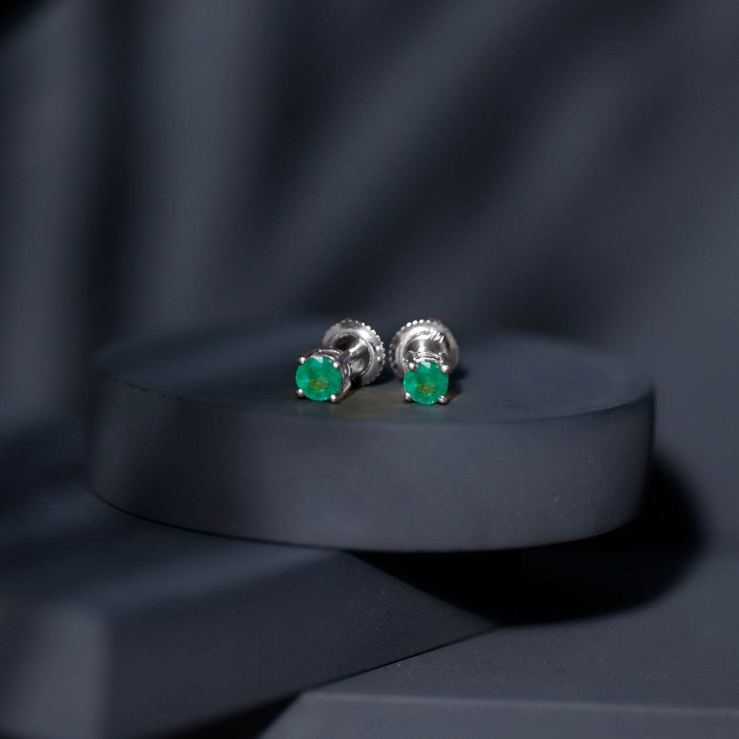 Round Cut 5 MM Real Emerald Stud Earrings