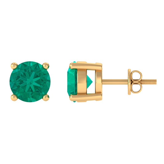 Round Cut 5 MM Real Emerald Stud Earrings