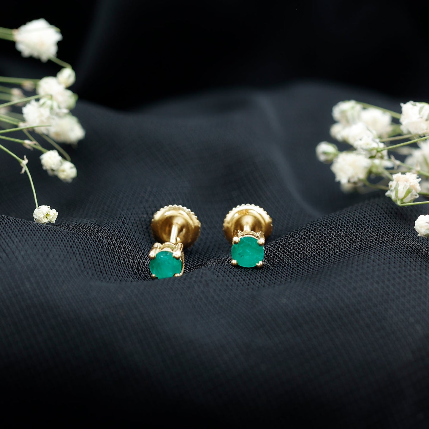 Round Cut 5 MM Real Emerald Stud Earrings