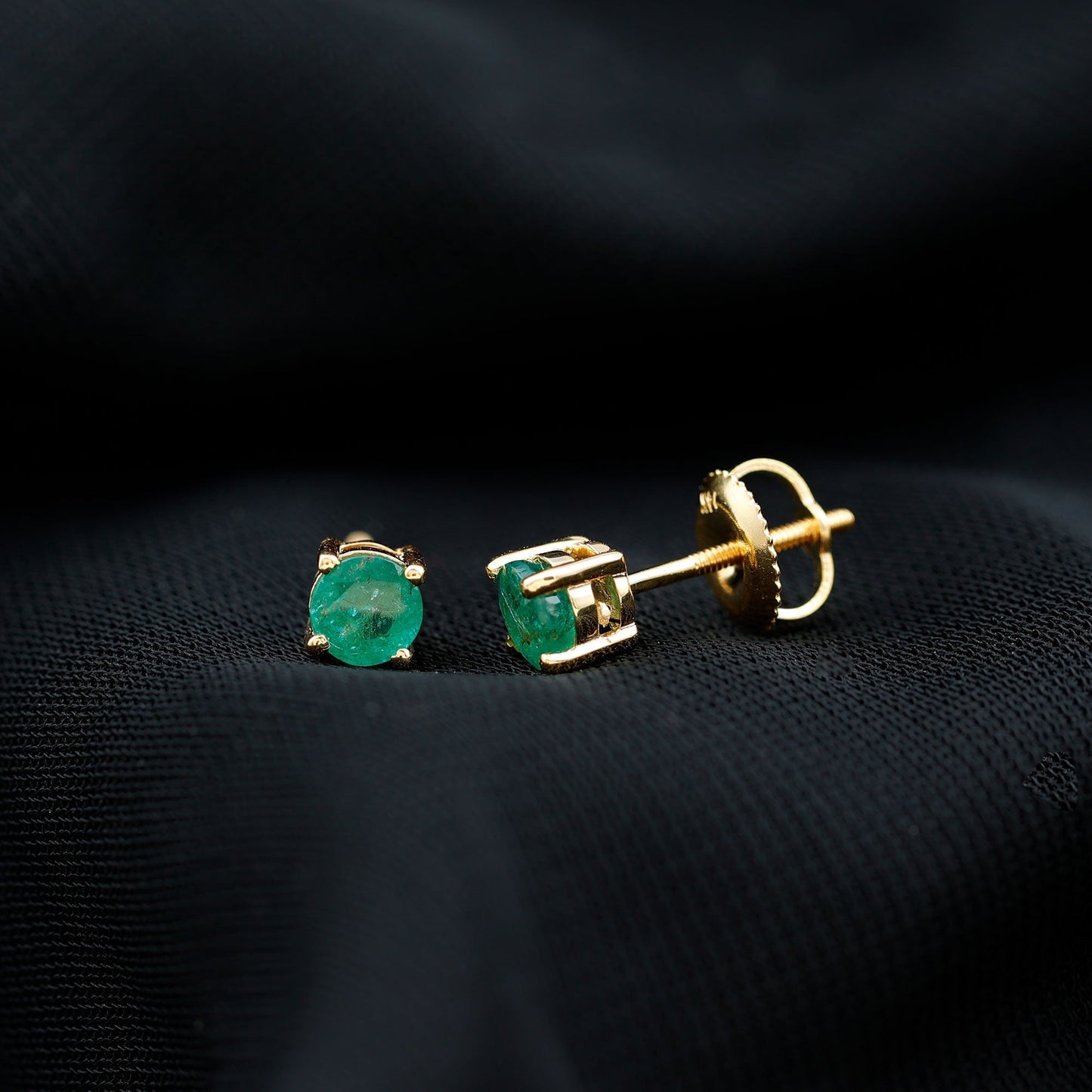 Round Cut 5 MM Real Emerald Stud Earrings