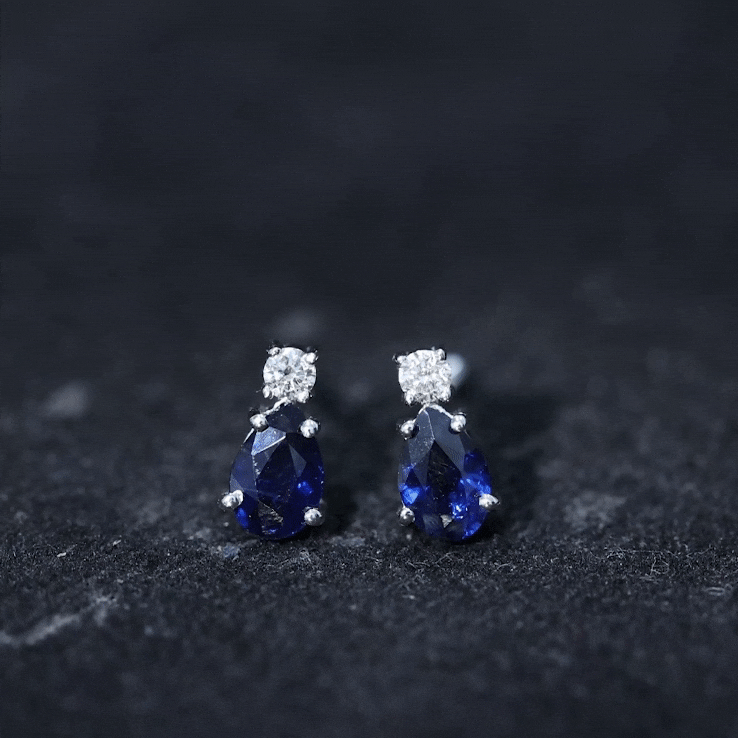 Pear Cut Blue Sapphire Diamond Two Stone Stud Earrings
