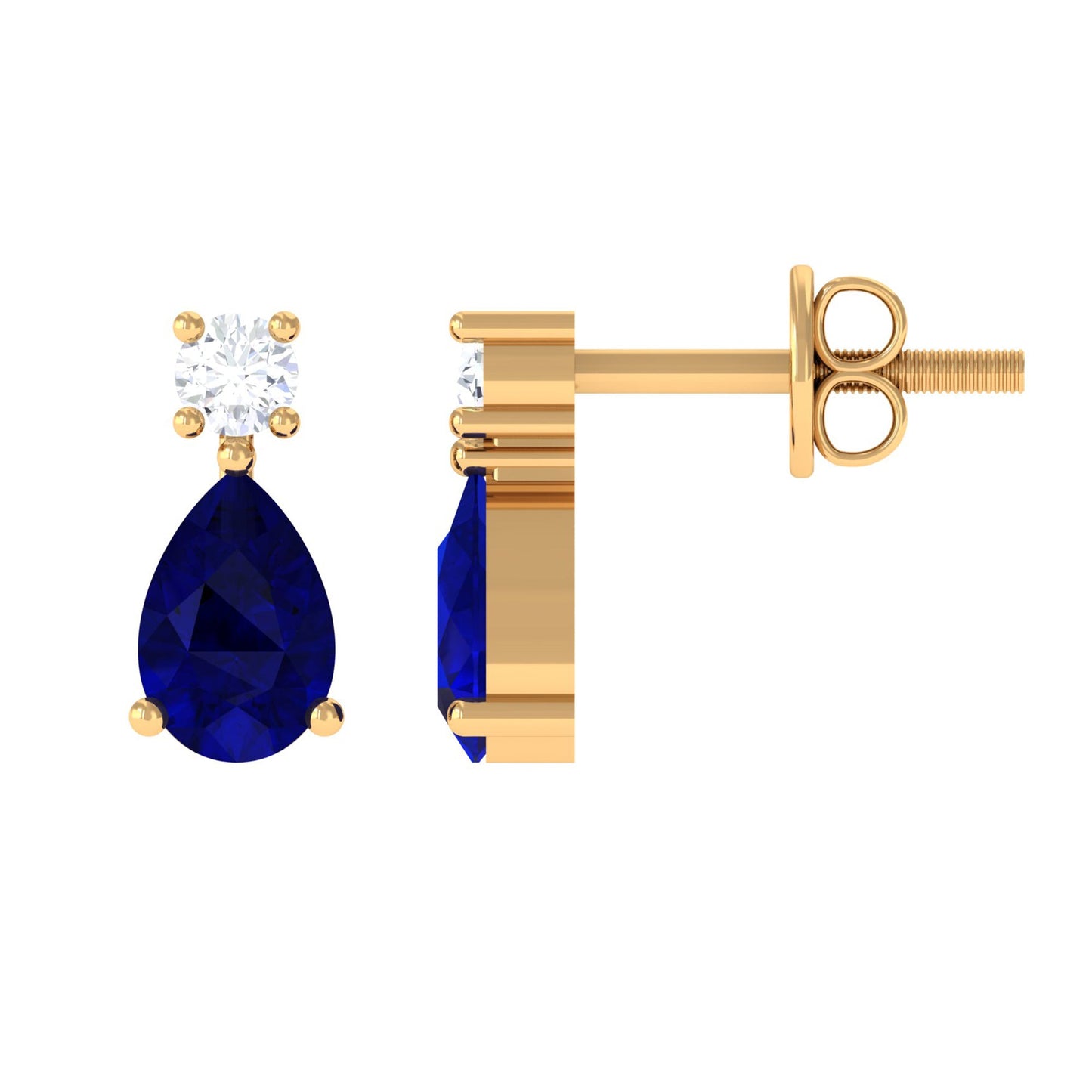 Pear Cut Blue Sapphire Diamond Two Stone Stud Earrings