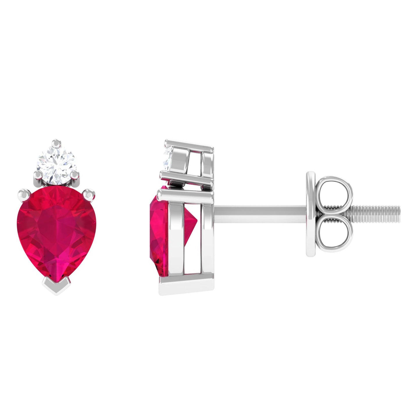 Pear Cut Ruby and Diamond Stud Earrings For Women