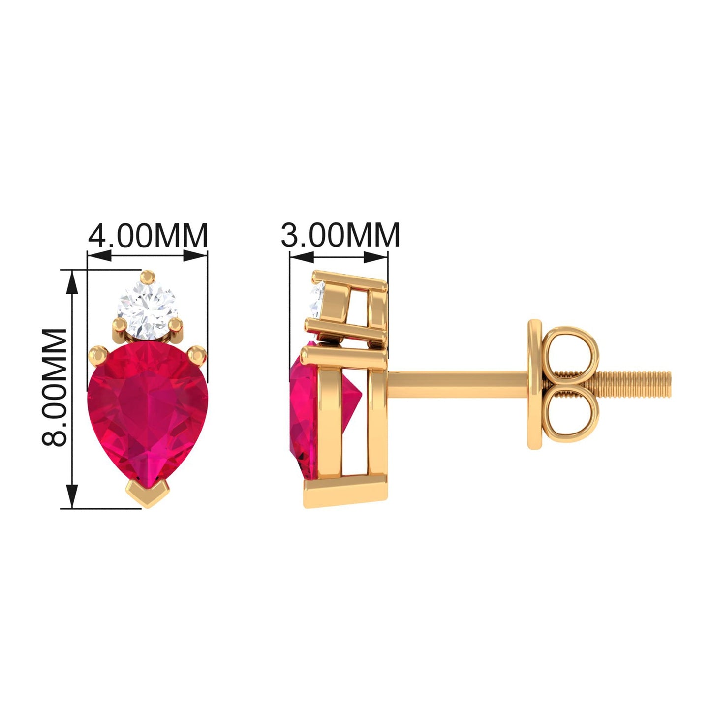Pear Cut Ruby and Diamond Stud Earrings For Women