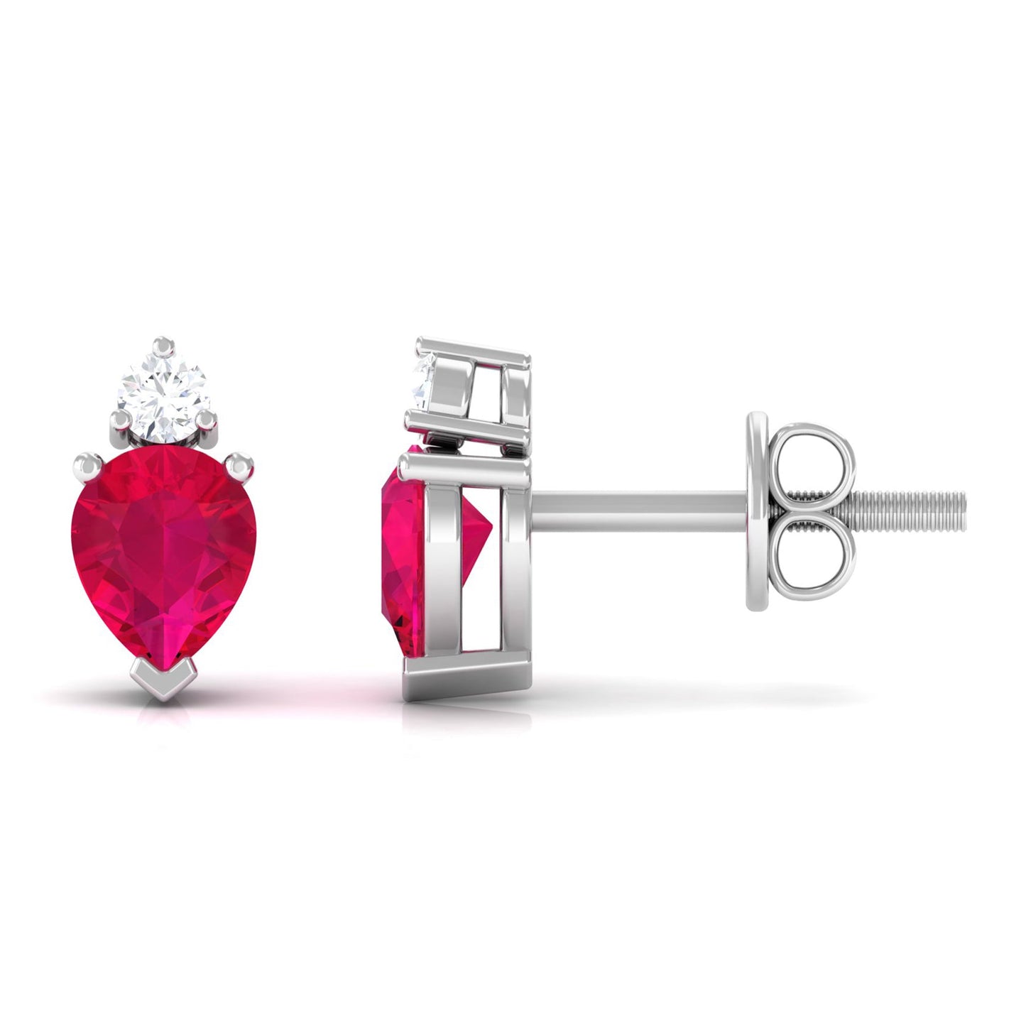 Pear Cut Ruby and Diamond Stud Earrings For Women