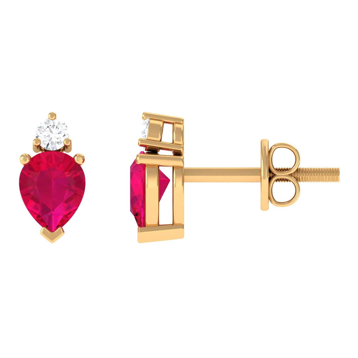 Pear Cut Ruby and Diamond Stud Earrings For Women