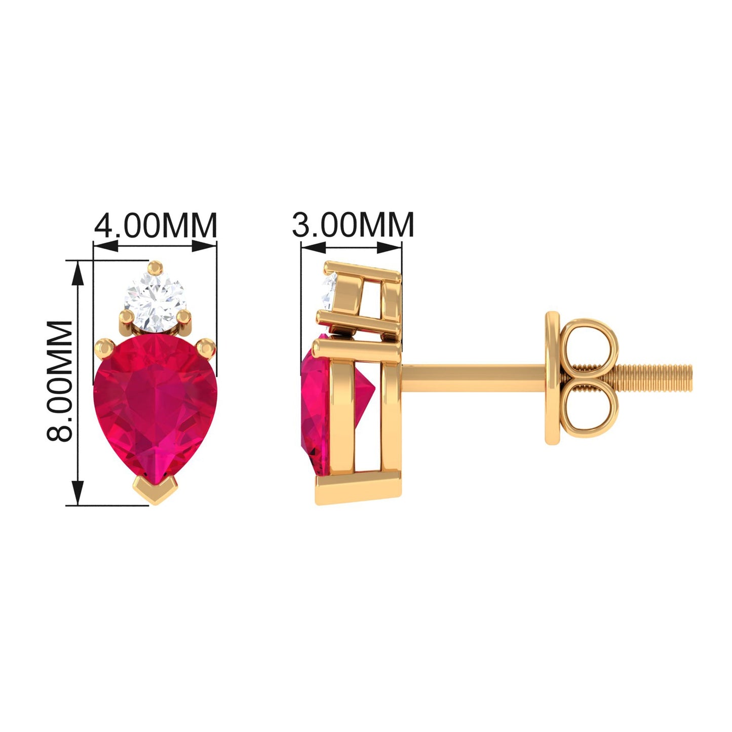 Pear Cut Ruby and Diamond Stud Earrings For Women