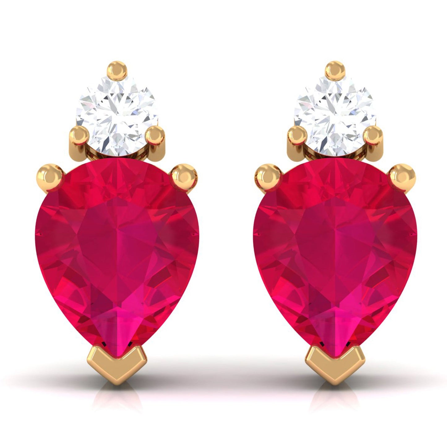 Pear Cut Ruby and Diamond Stud Earrings For Women