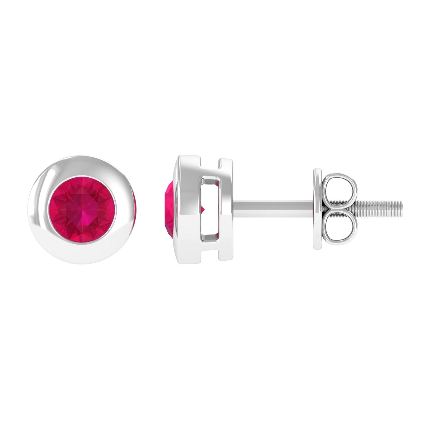 0.5 Carat Round Cut Ruby Solitaire Stud Earrings in Bezel Setting