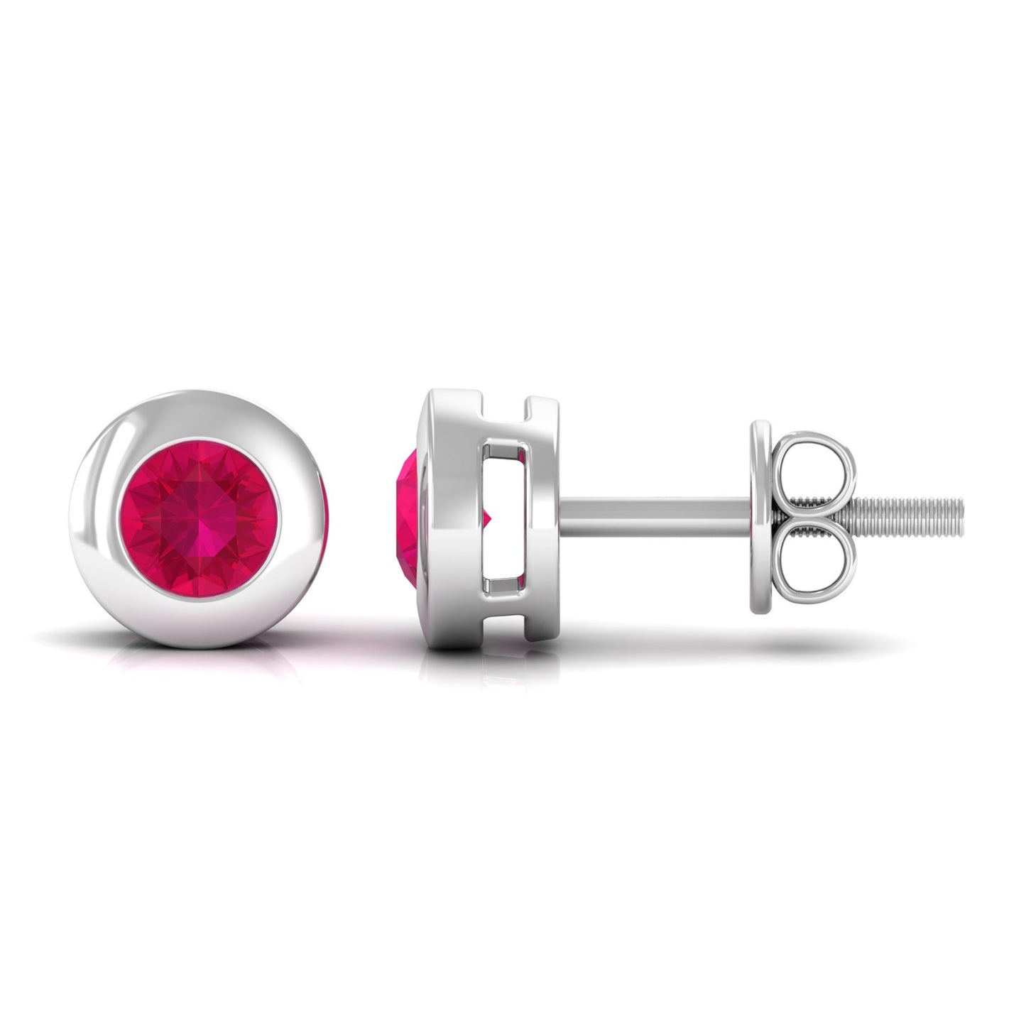0.5 Carat Round Cut Ruby Solitaire Stud Earrings in Bezel Setting