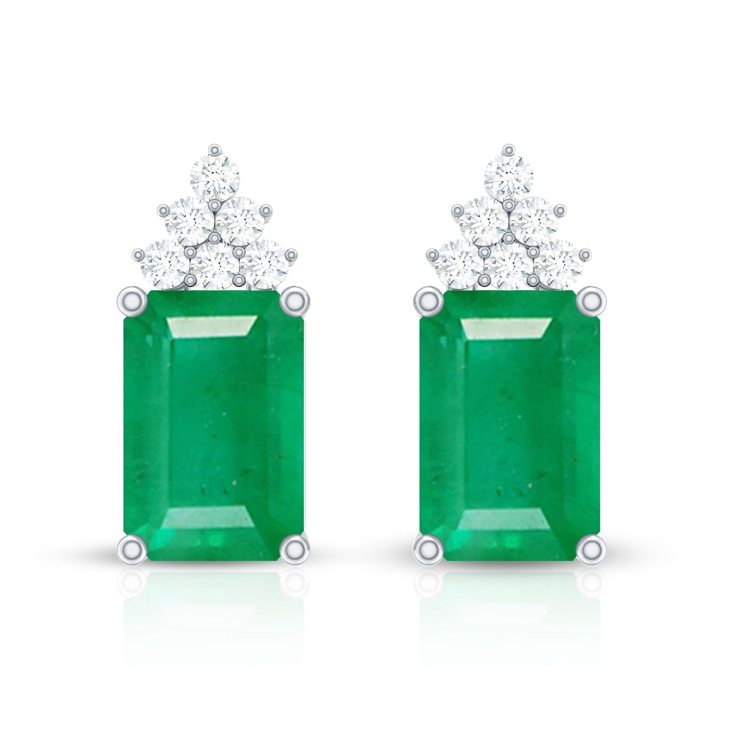 Genuine 1.32 Carat Emerald Cut Emerald Stud Earrings with Diamond Cluster