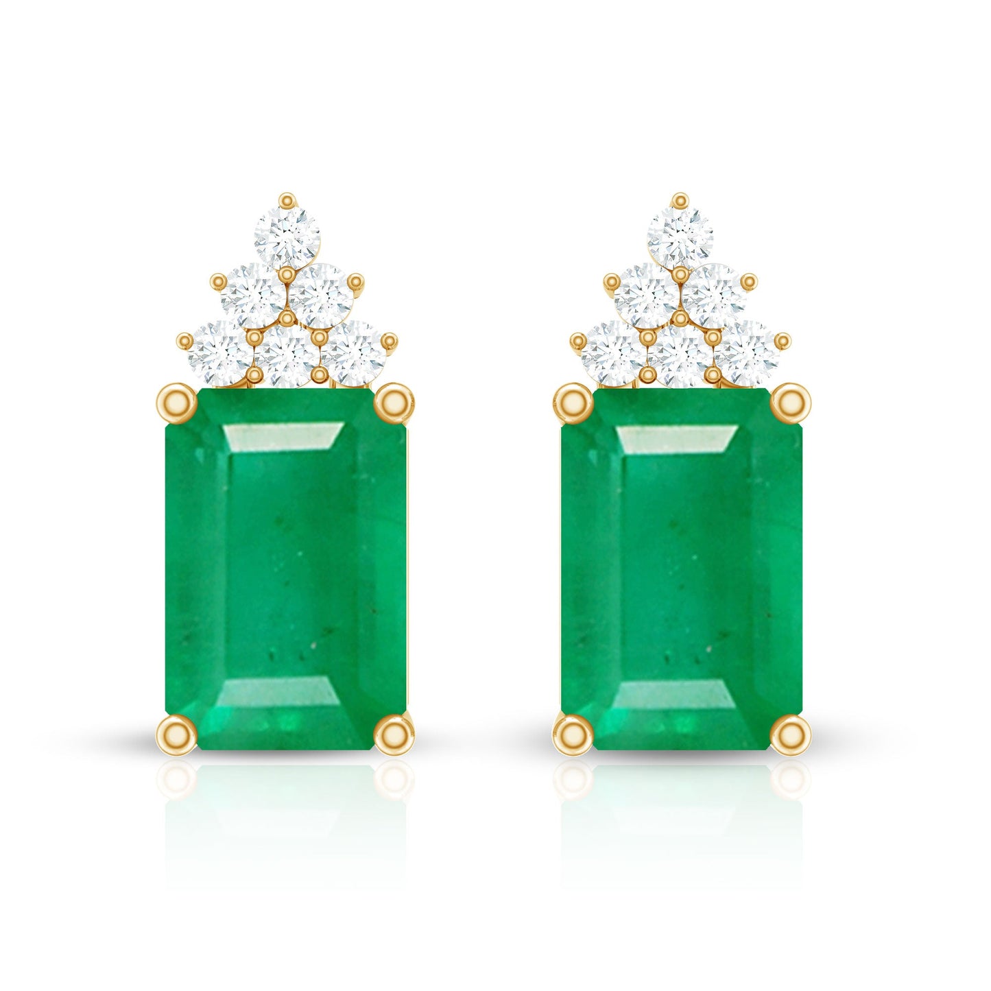 Genuine 1.32 Carat Emerald Cut Emerald Stud Earrings with Diamond Cluster