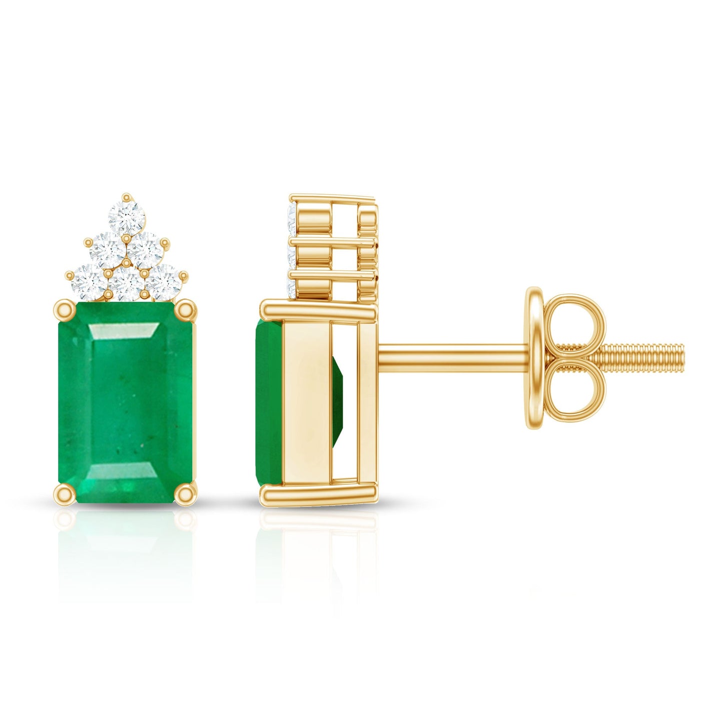 Genuine 1.32 Carat Emerald Cut Emerald Stud Earrings with Diamond Cluster