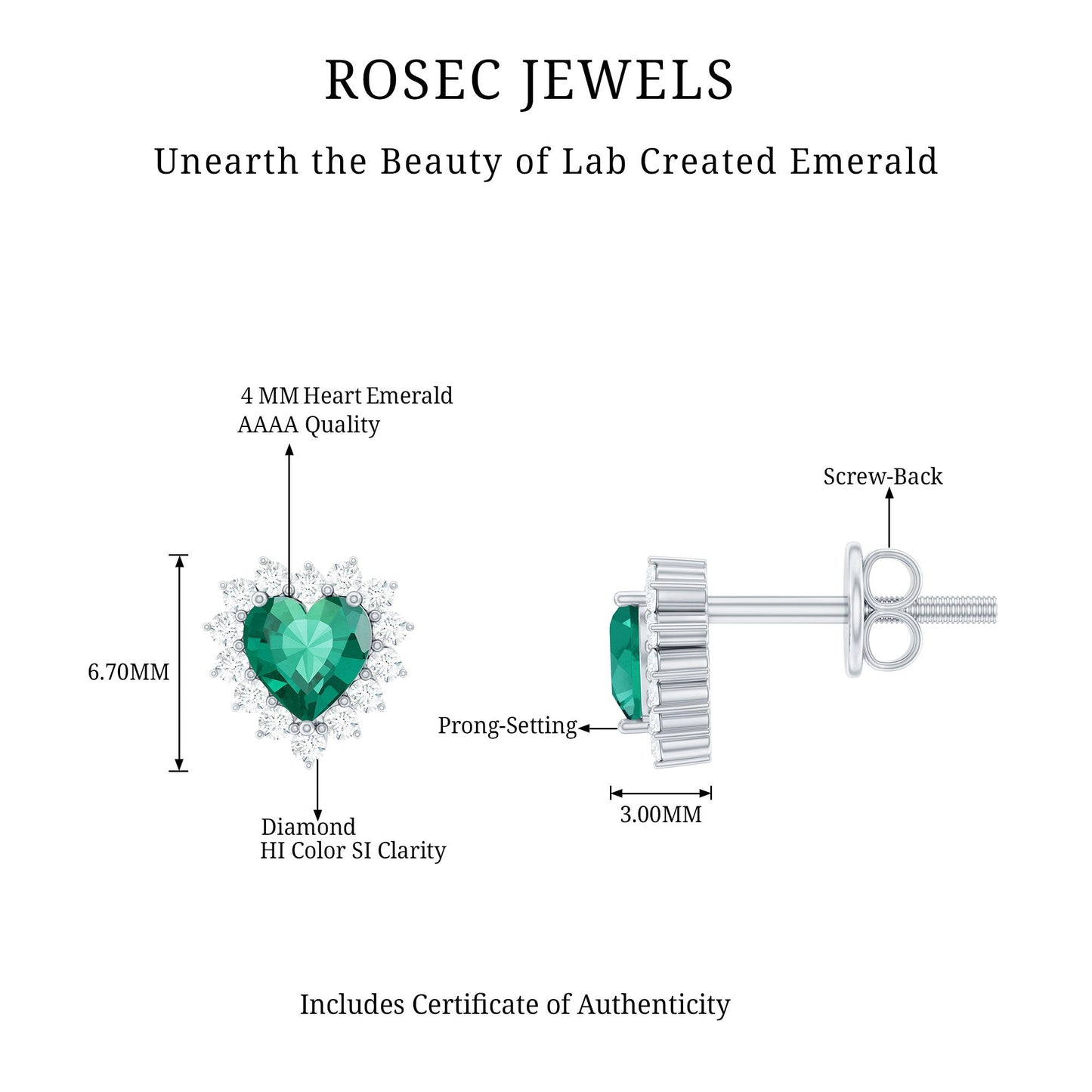 Heart Shaped Lab Created Emerald and Diamond Halo Stud Earrings