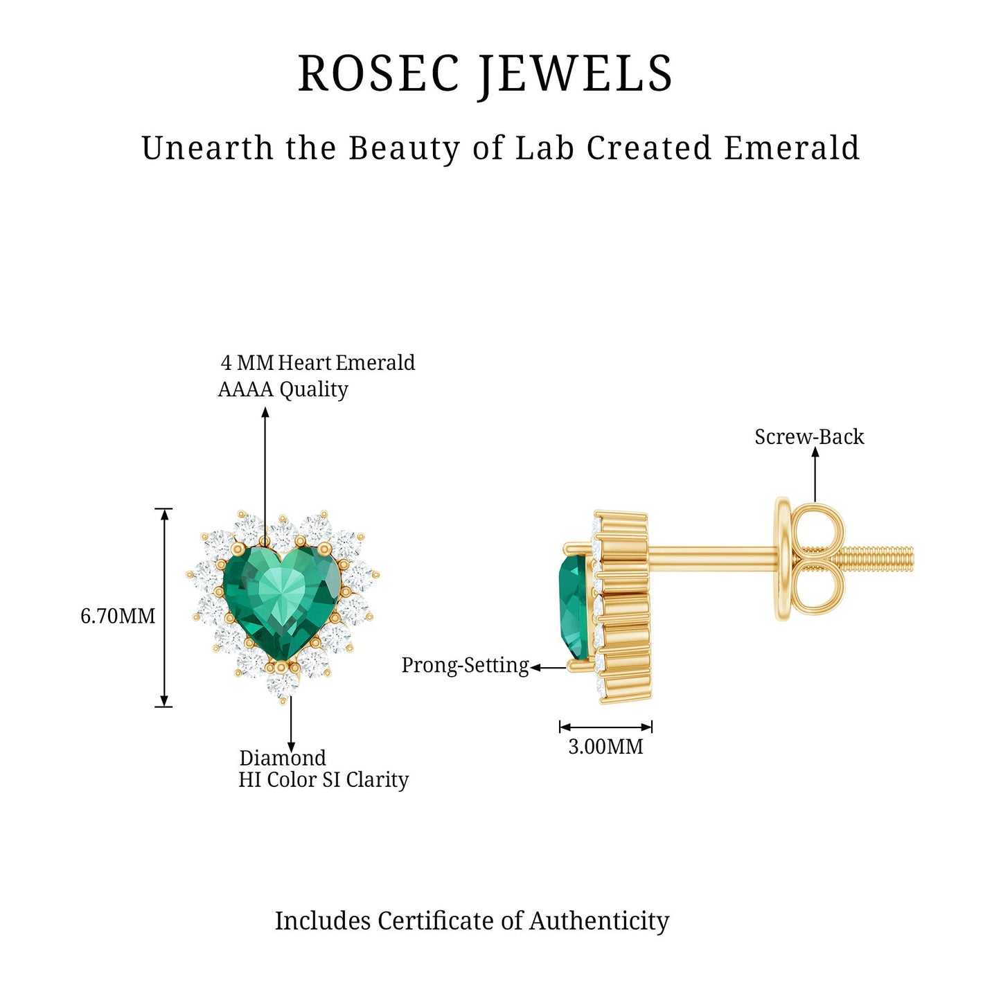 Heart Shaped Lab Created Emerald and Diamond Halo Stud Earrings