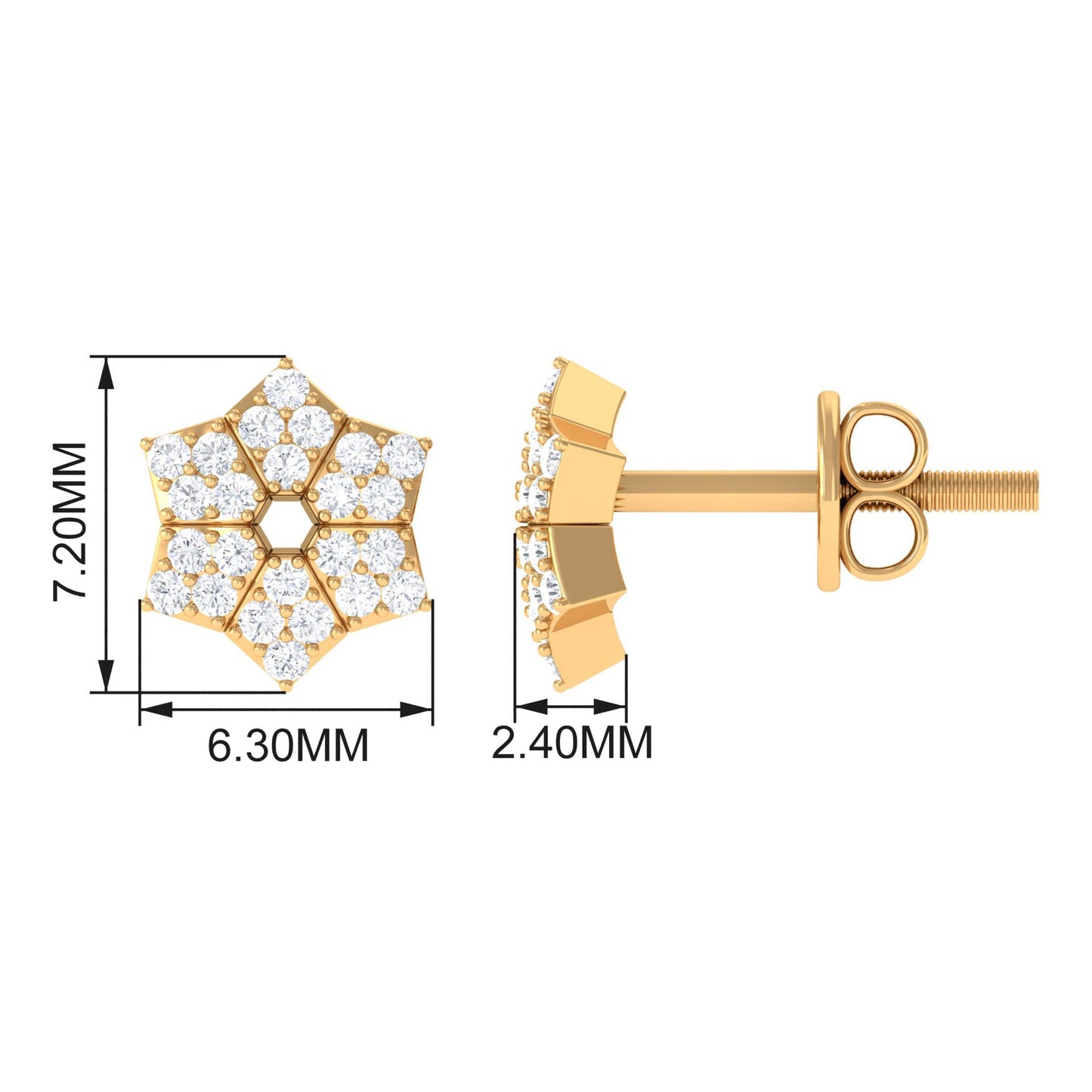 Certified Real Diamond Flower Earrings with Screw Back