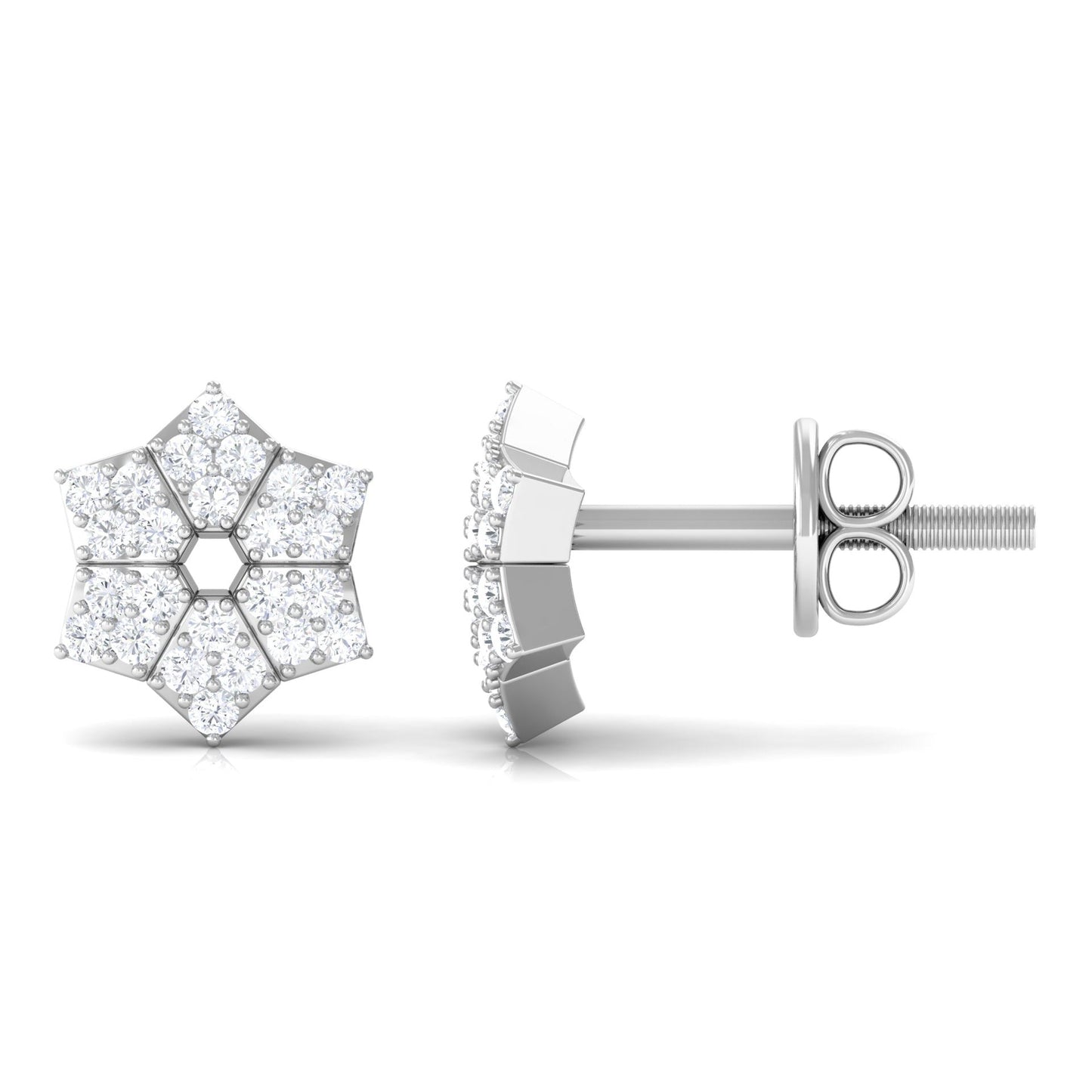 Certified Real Diamond Flower Earrings with Screw Back