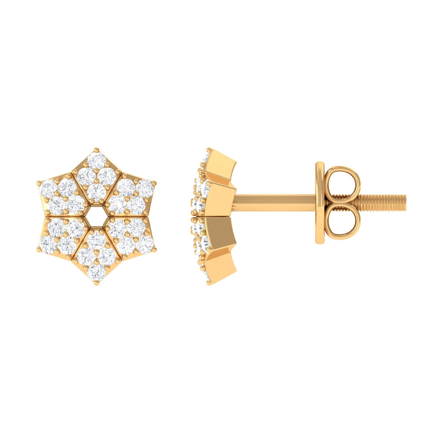 Certified Real Diamond Flower Earrings with Screw Back