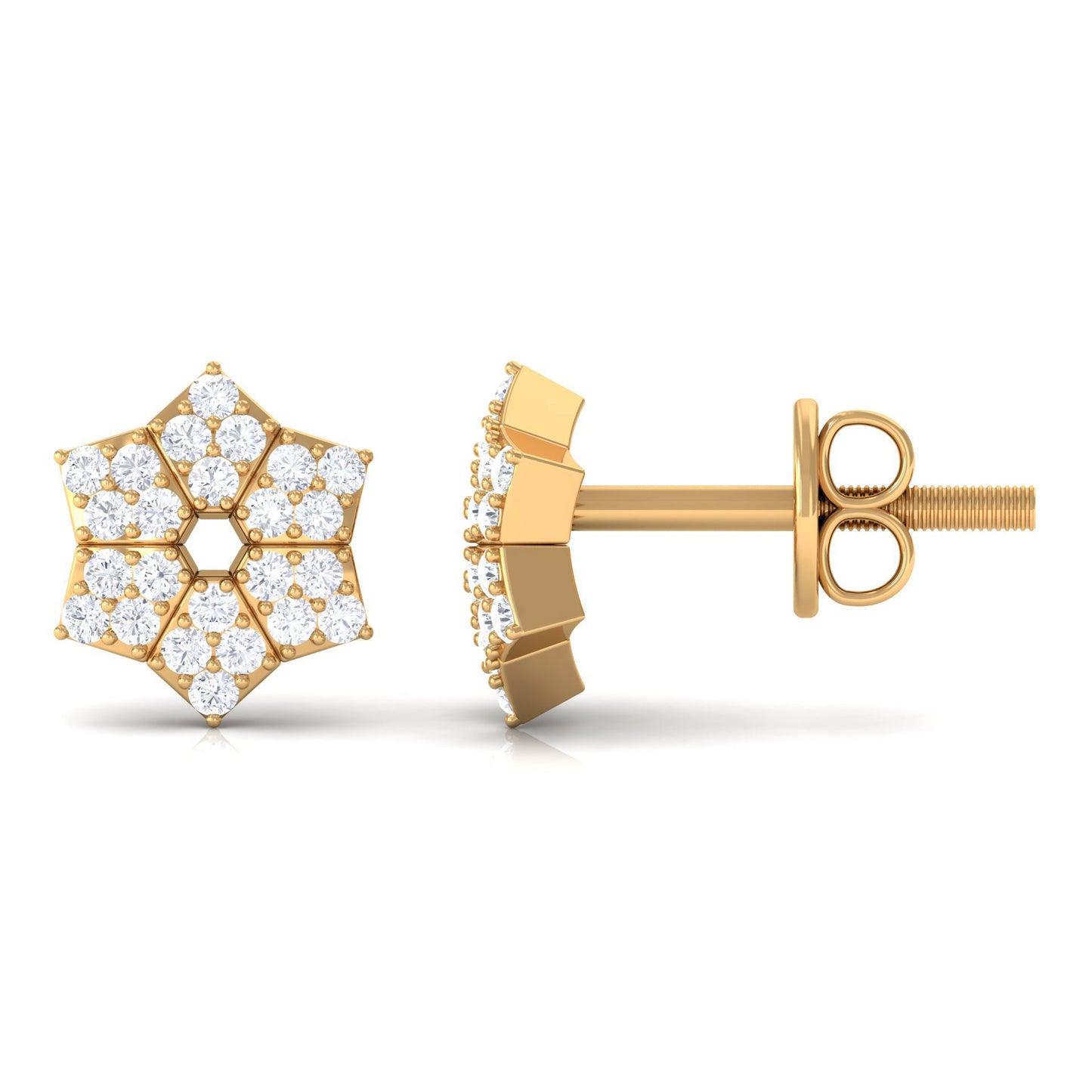Certified Real Diamond Flower Earrings with Screw Back