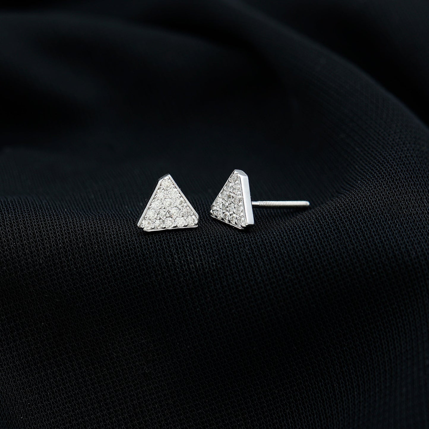Genuine Diamond Triangle Stud Earrings