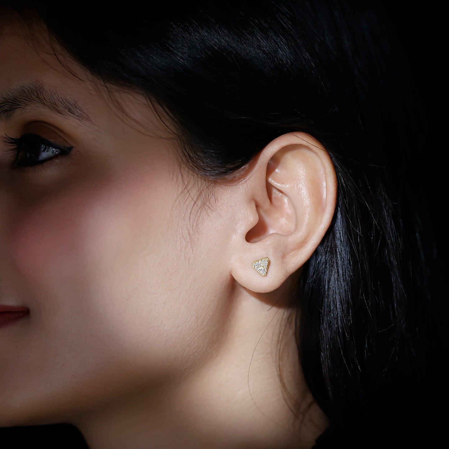 Genuine Diamond Triangle Stud Earrings