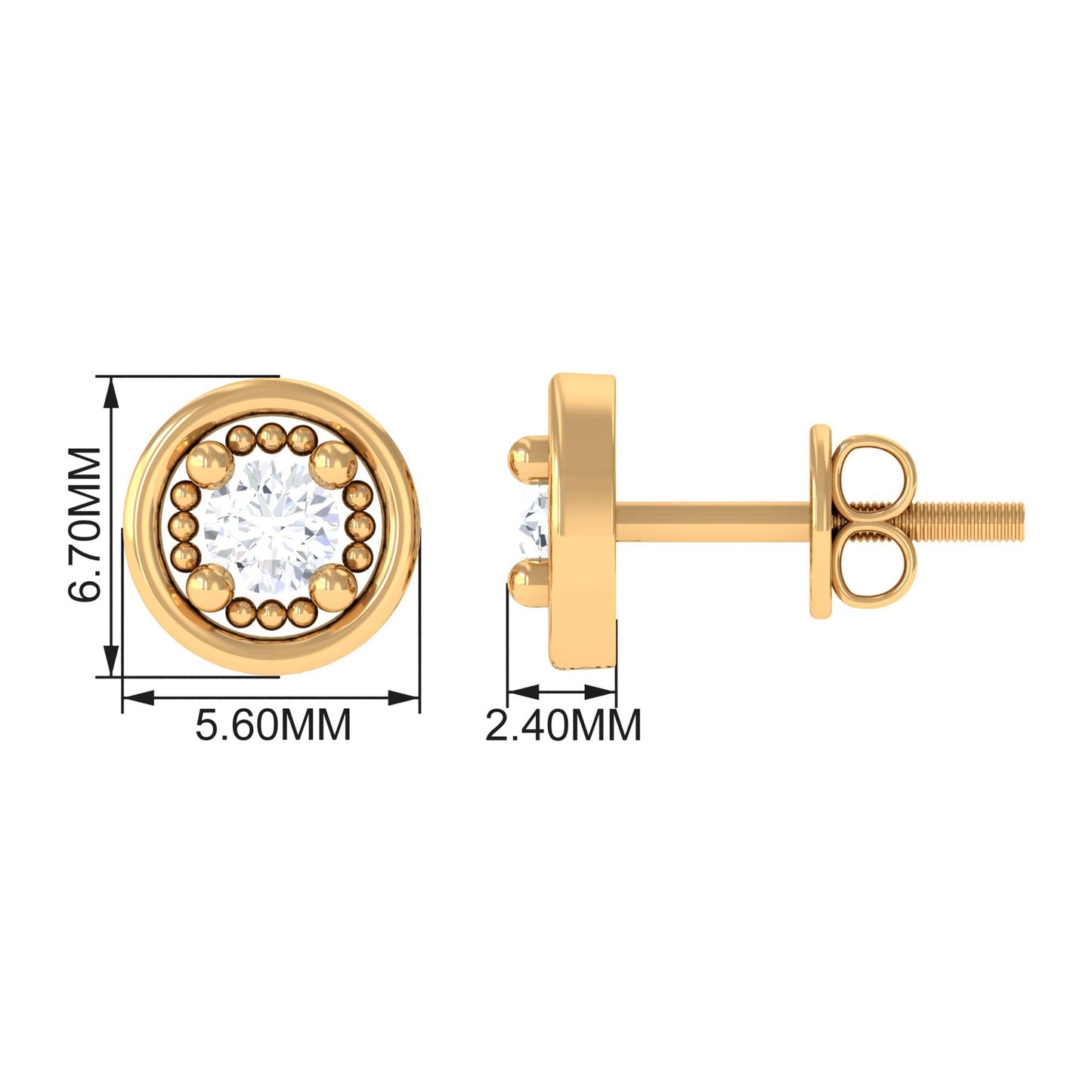 Genuine Diamond Vintage Stud Earrings with Screw Back