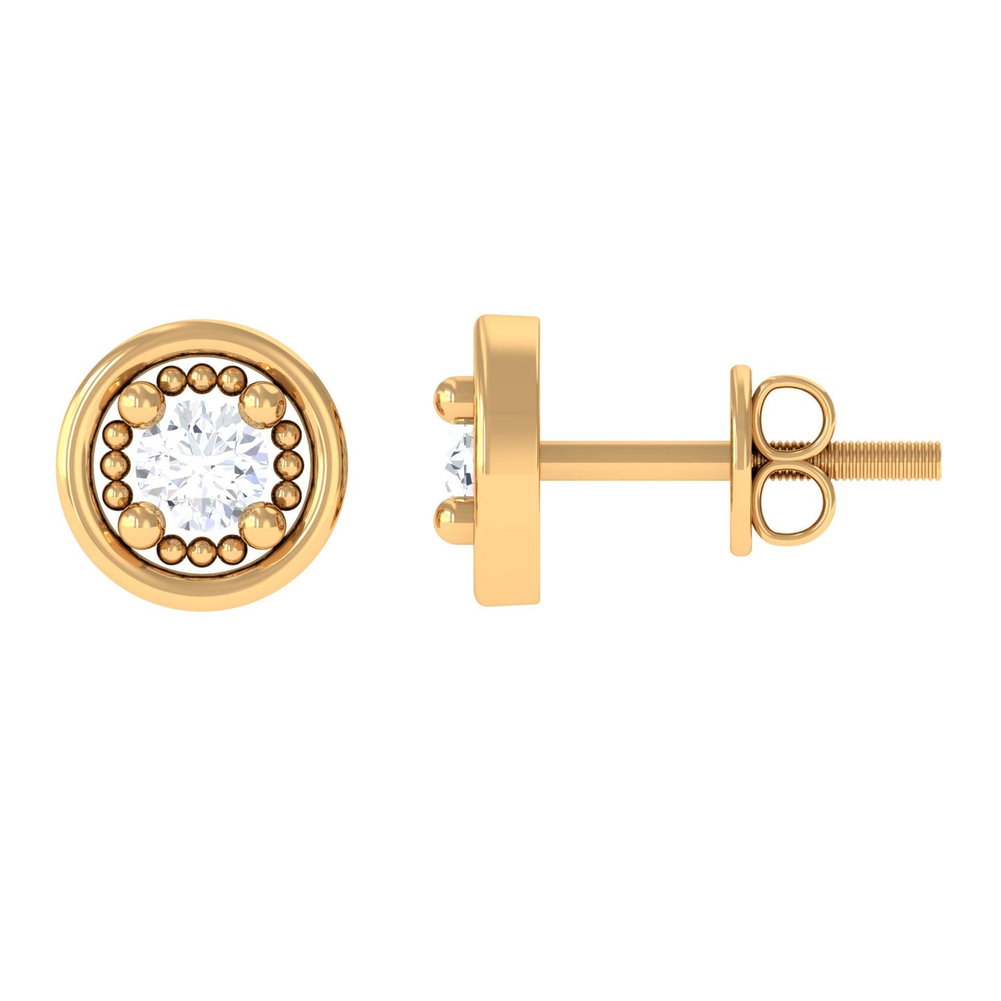 Genuine Diamond Vintage Stud Earrings with Screw Back