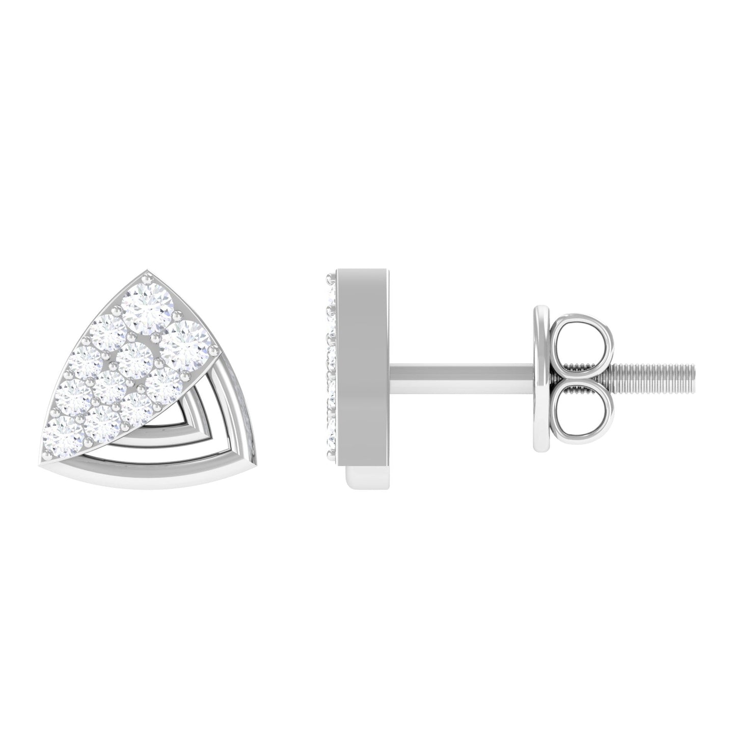 Genuine Diamond Geometric Stud Earrings with Screw Back