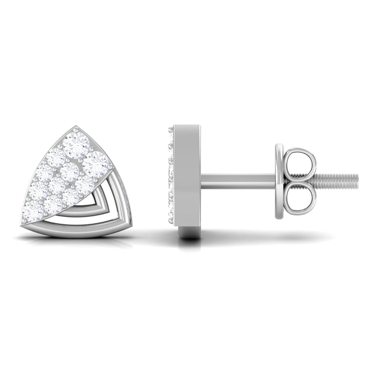 Genuine Diamond Geometric Stud Earrings with Screw Back