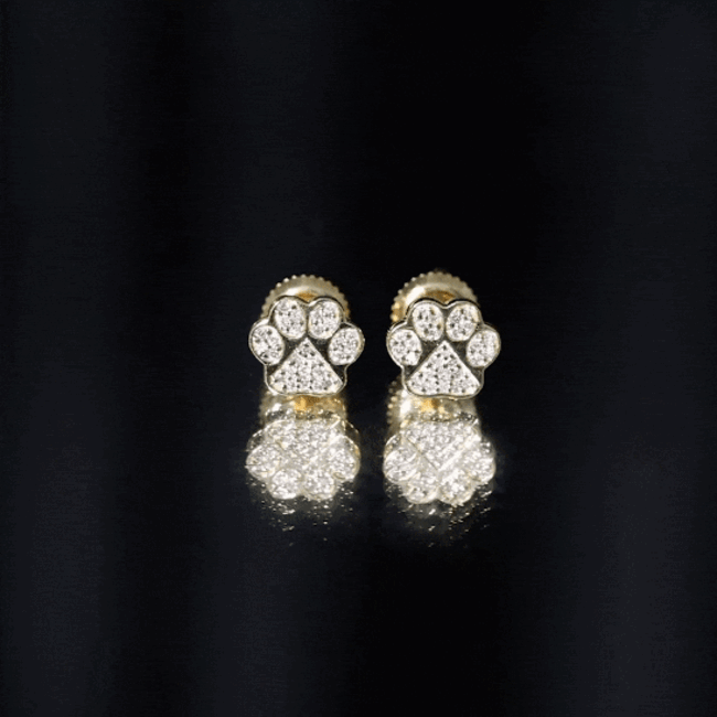 Real Diamond Cute Paw Stud Earrings
