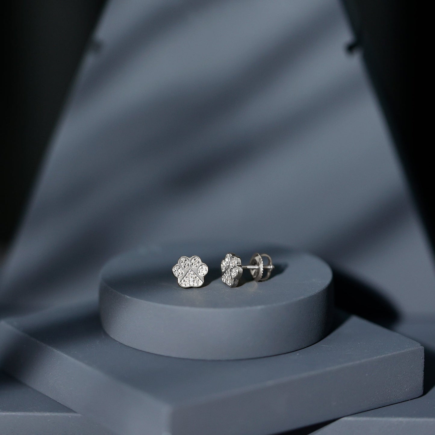 Real Diamond Cute Paw Stud Earrings