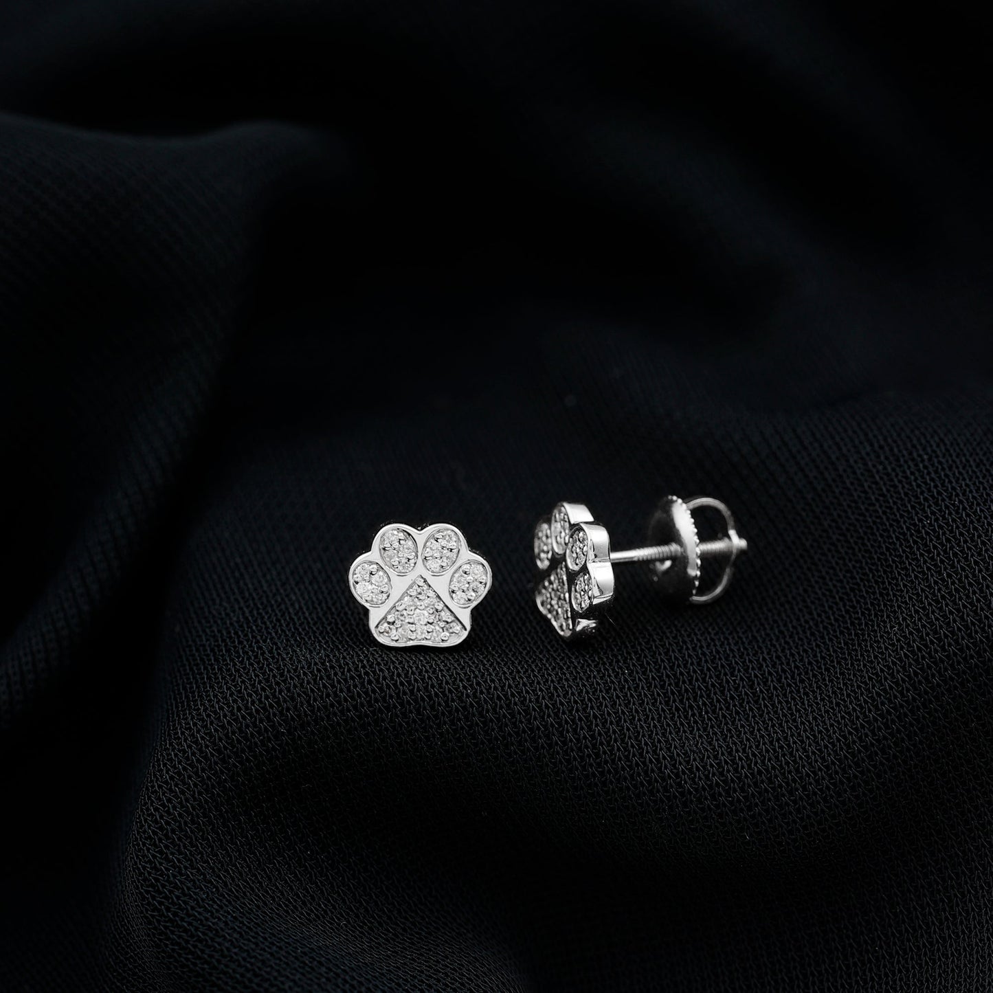 Real Diamond Cute Paw Stud Earrings