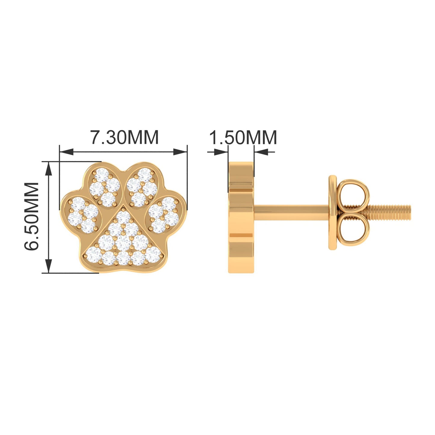 Real Diamond Cute Paw Stud Earrings