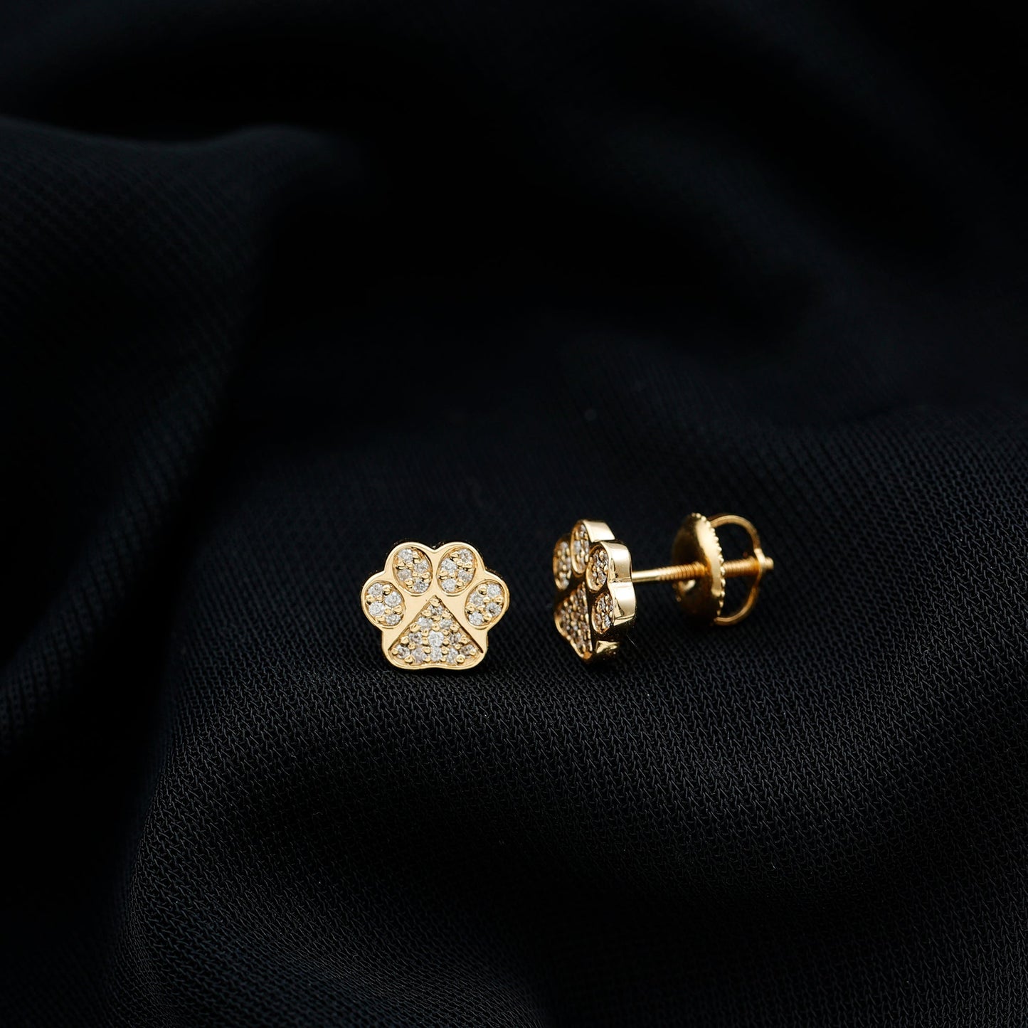 Real Diamond Cute Paw Stud Earrings