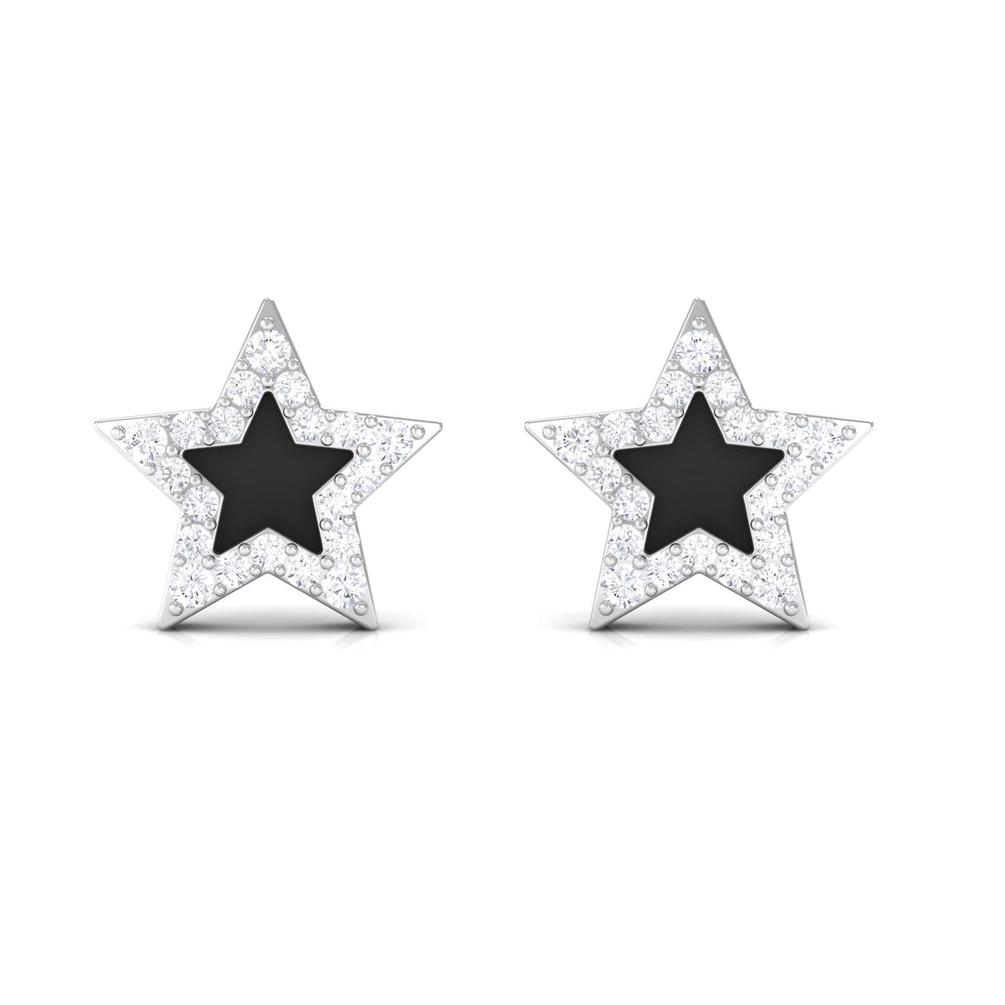 Natural Diamond Star Earrings with Black Enamel