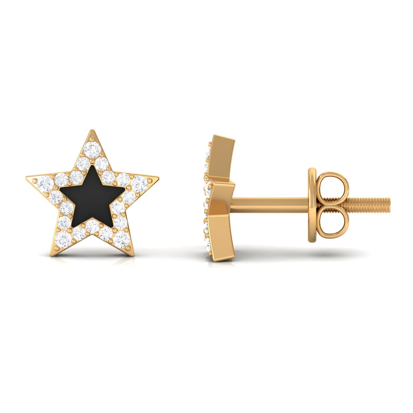 Natural Diamond Star Earrings with Black Enamel