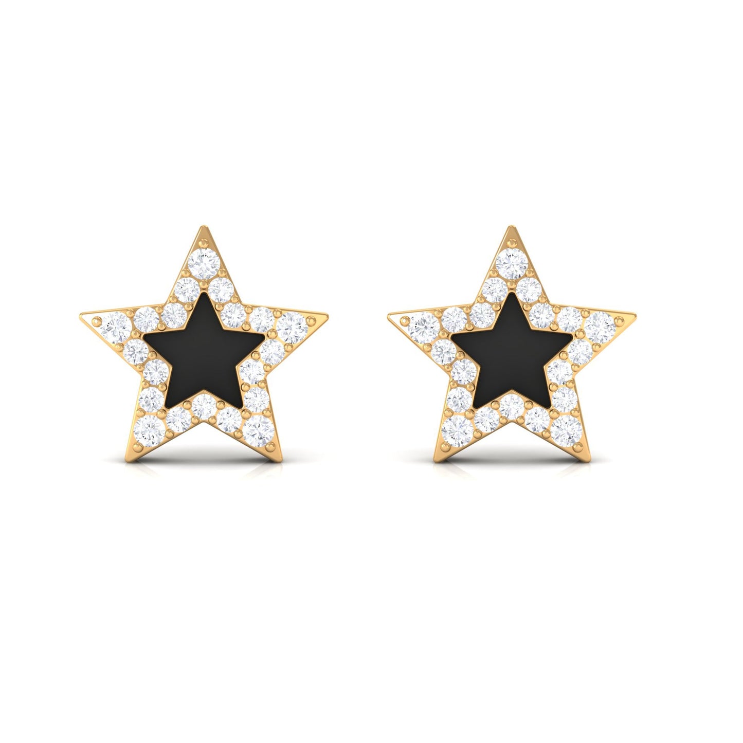 Natural Diamond Star Earrings with Black Enamel