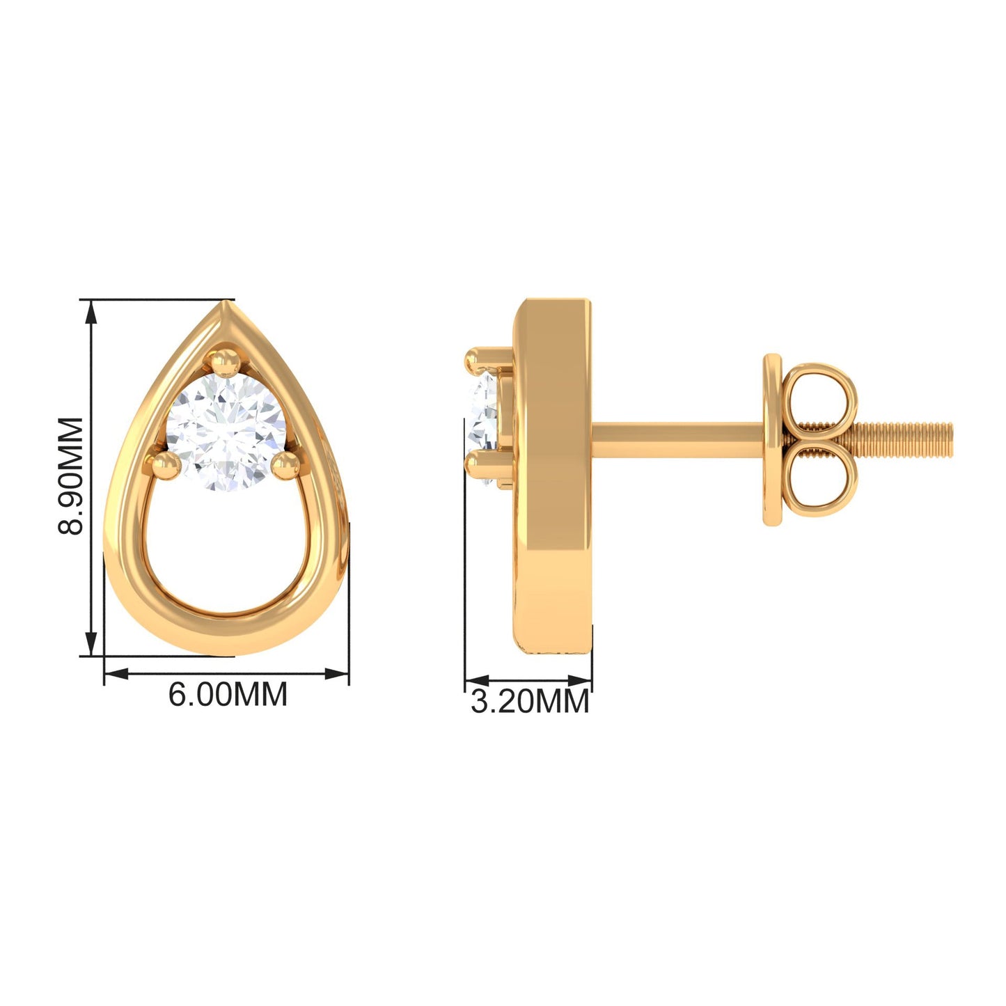 Round Diamond Teardrop Stud Earrings