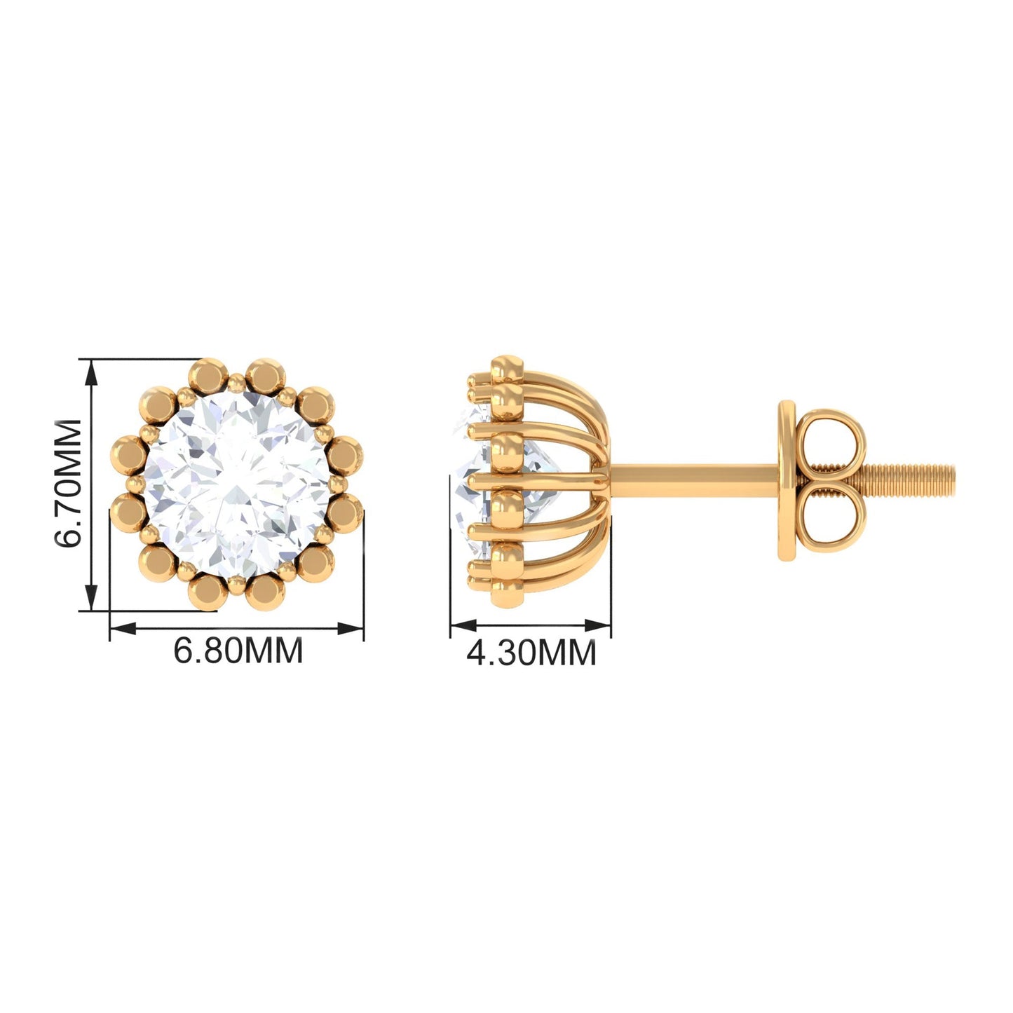 Certified Natural Diamond Studs with Screw Back