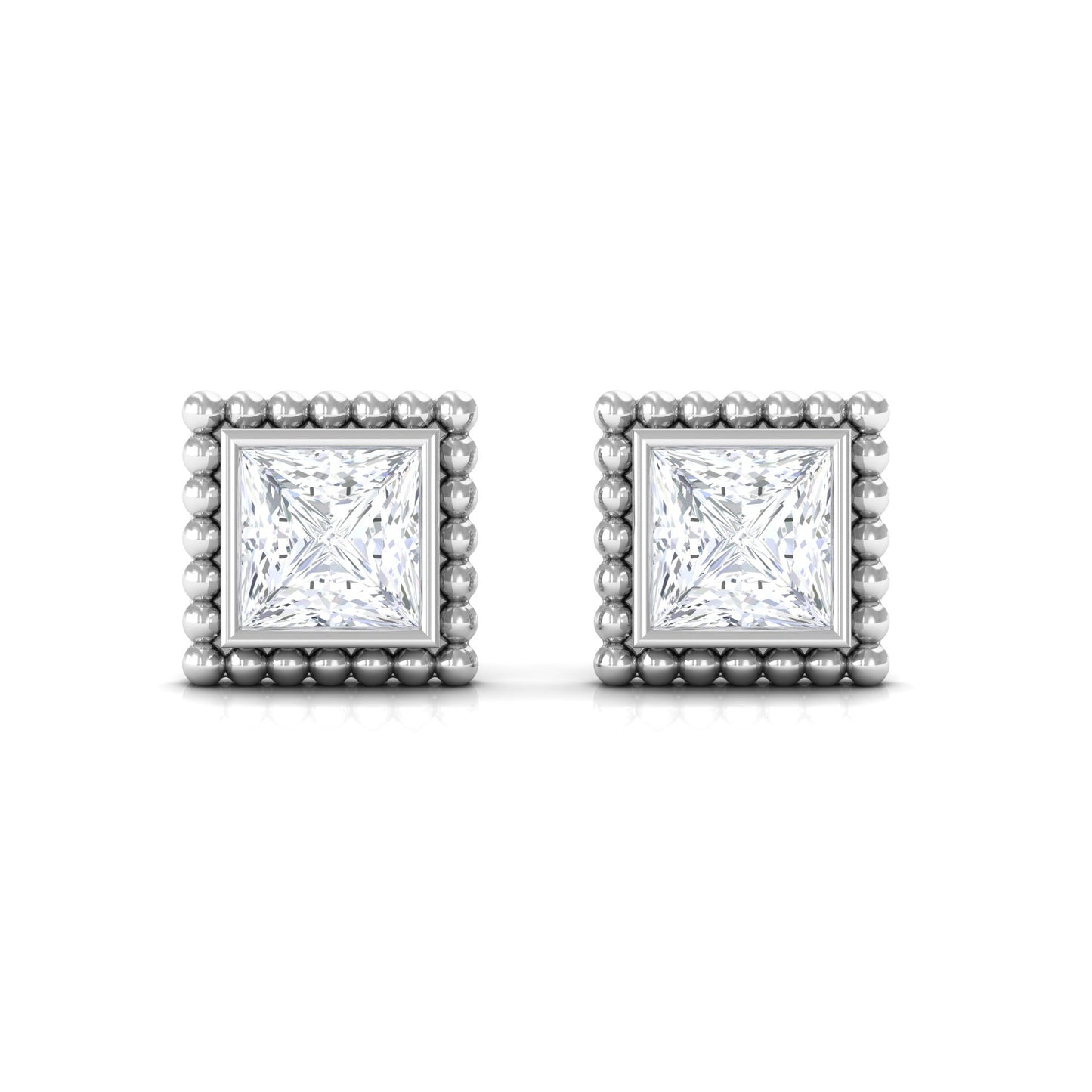 0.3 Carat Real Diamond Solitaire Beaded Stud Earrings