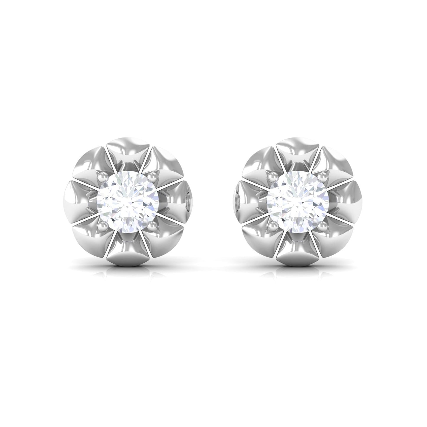 Natural Diamond Cute Flower Stud Earrings with Screw Back