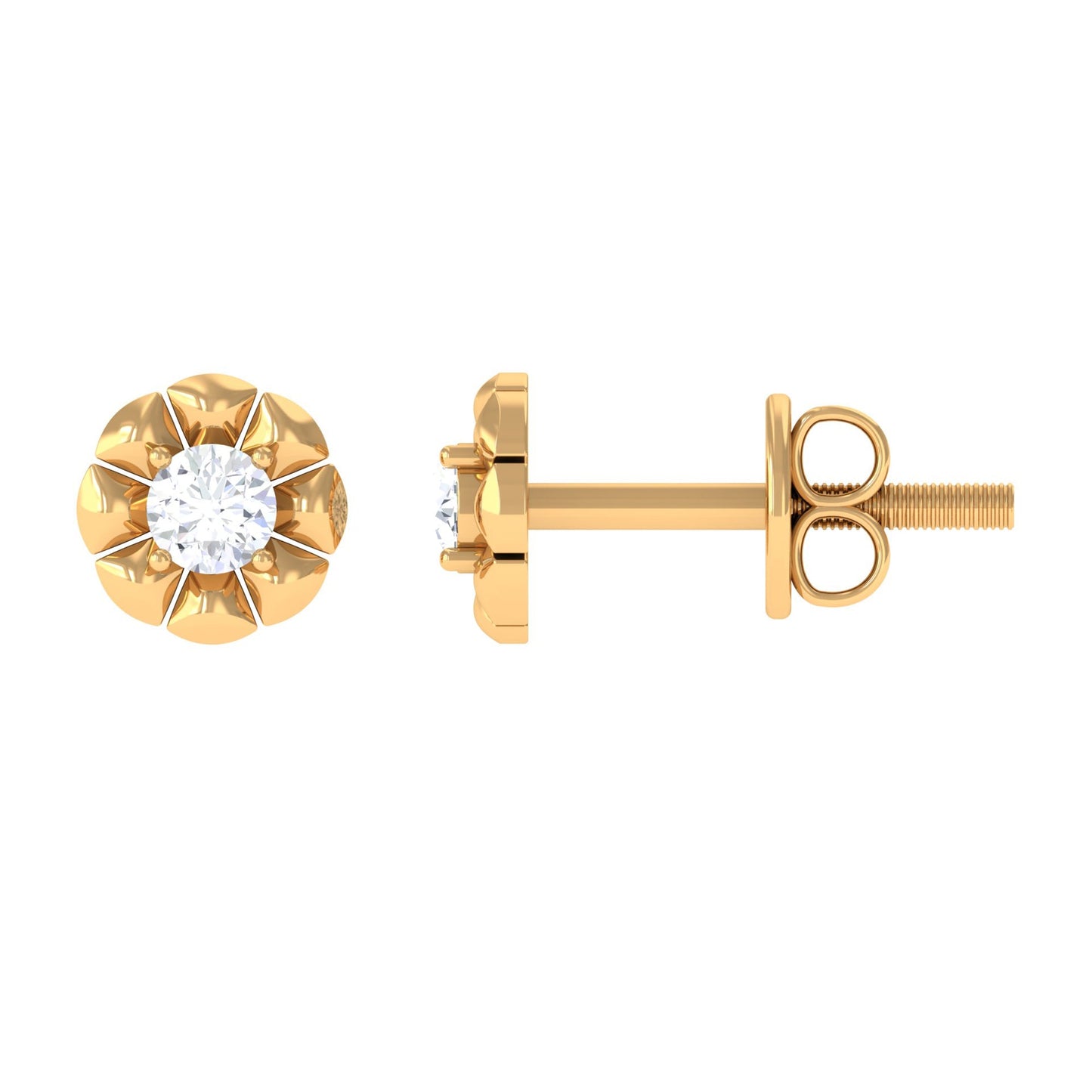 Natural Diamond Cute Flower Stud Earrings with Screw Back