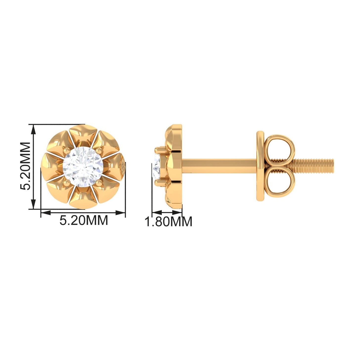 Natural Diamond Cute Flower Stud Earrings with Screw Back